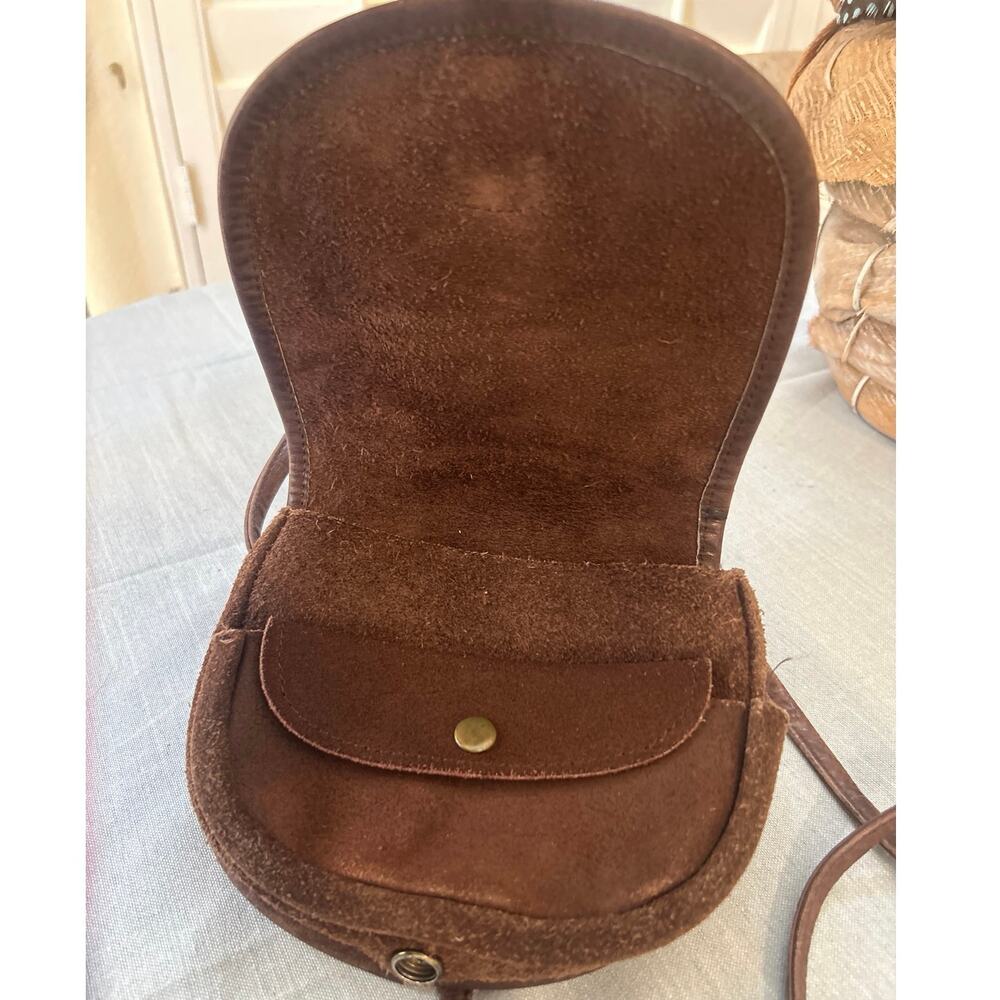 Brown Boho Western Cross Shoulder Saddle Purse Suede Leather - Picture 6 of 10